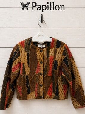 PAPILLON Brown Patchwork Genuine Leather Jacket Vintage Size M